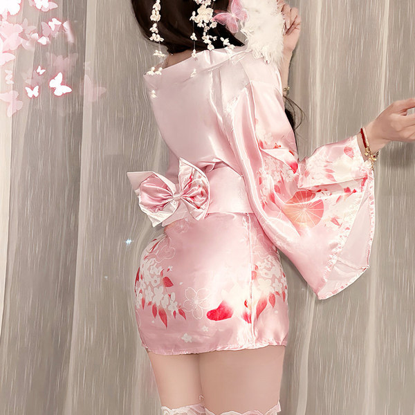 Sexy deep v anime-inspired japanese kimono lingerie set – kawaii pure-yu sleepwear & costume outfit for women, featuring a pi...