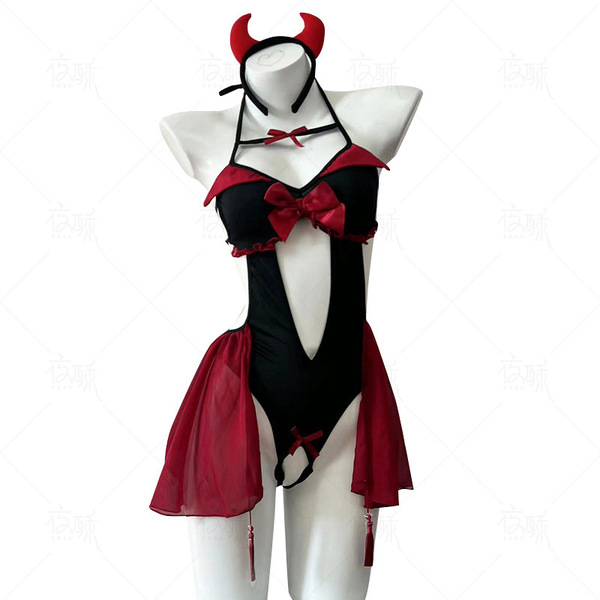 Sexy devil costume set - halloween cosplay lingerie outfit, featuring devil horns and a seductive design inspired by christma...
