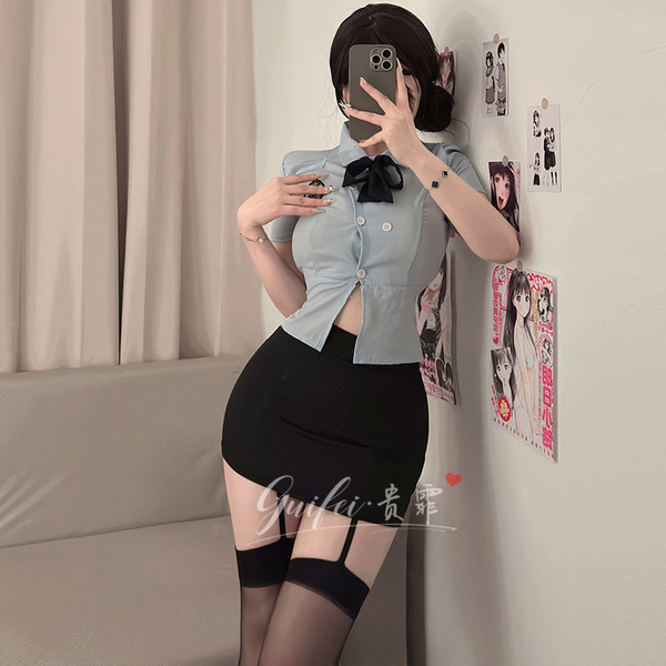 Sexy female police officer costume - role play uniform for women, featuring a tight skirt and secretary outfit with a blouse ...