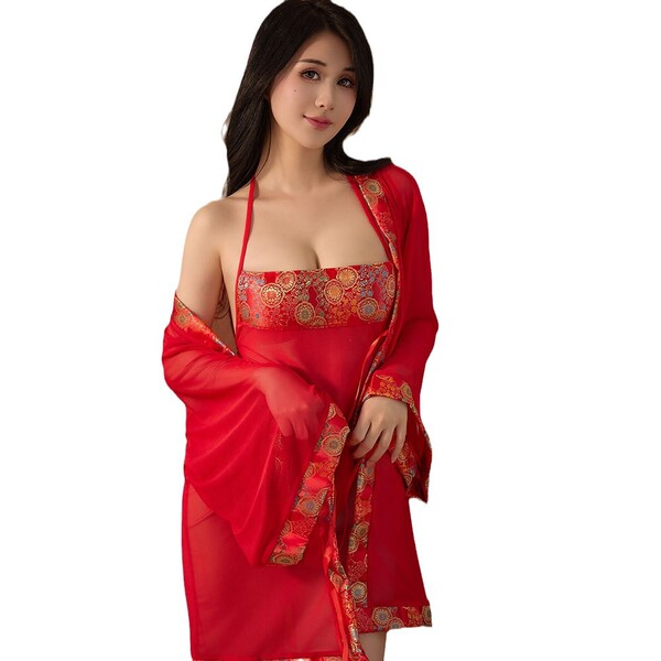 Sexy hanfu lingerie set - bridal palace style embroidered chinese nightwear & vintage silk-drape bodice ensemble