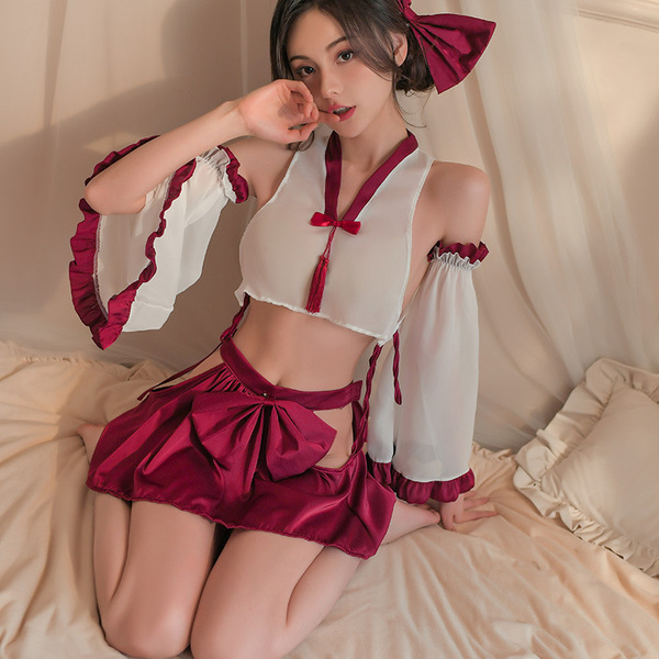 Sexy hanfu lingerie set - vintage-inspired seductive sleepwear & roleplay outfit for women, featuring elegant white and deep ...
