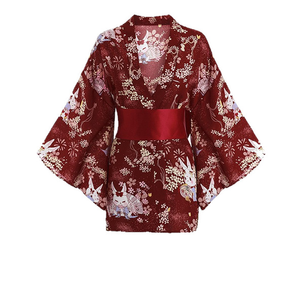 Sexy japanese-style kimono lingerie set - deep v seductive floral print thin robe for women, perfect for bedroom outfits