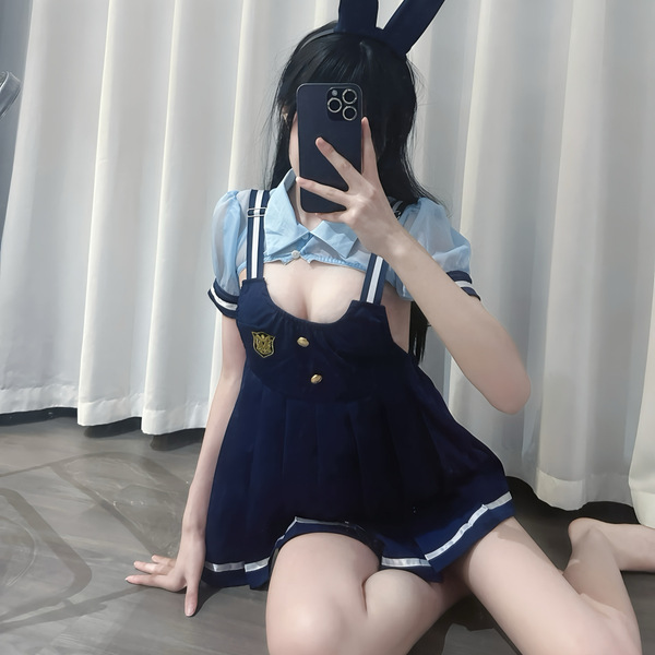 Sexy jk uniform costume set featuring a bunny girl design with bunny ears, perfect for nightclub cosplay and role play outfit...