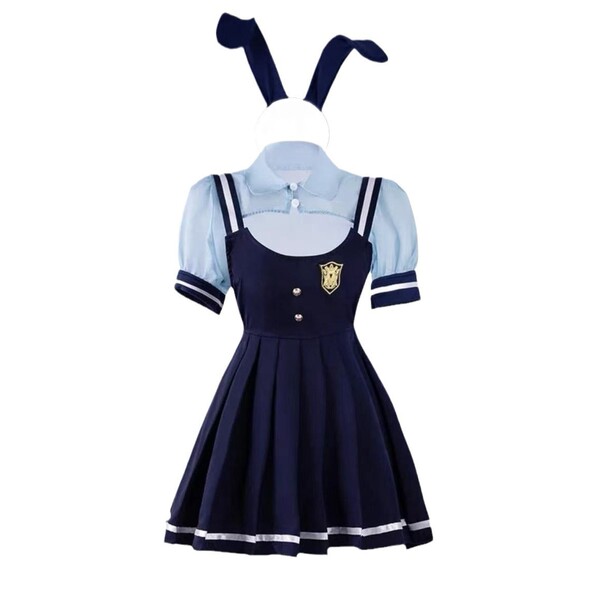 Sexy jk uniform costume set featuring a navy dress with bunny ears, perfect for nightclub or cosplay events.
