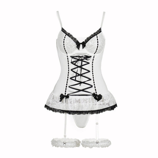 Sexy lace bodysuit featuring bow detail, japanese-inspired romantic design, perfect for womens lingerie.