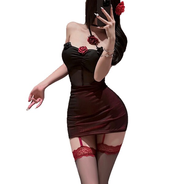Sexy lace bodysuit with built-in pads, sheer mesh design, perfect for new year party wear and nightclub outfits.