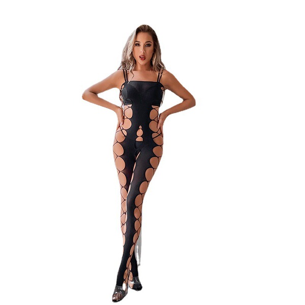 Sexy lace bodysuit featuring open-crotch design, see-through mesh fabric, perfect for women seeking bold and daring fashion.