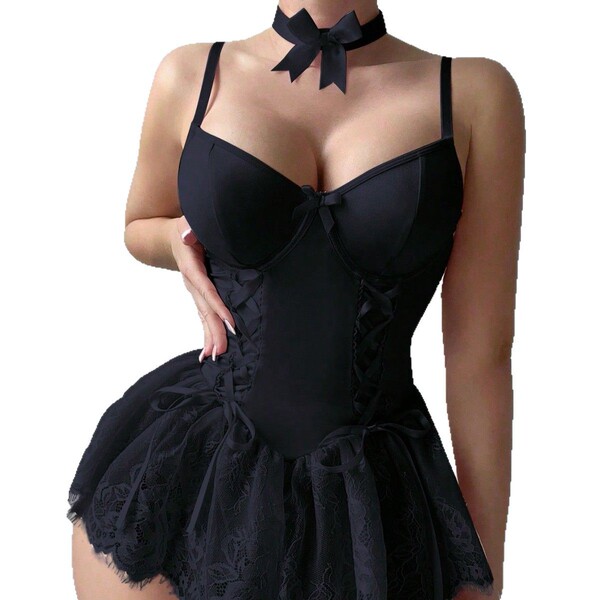 Sexy lace bodysuit for women featuring elegant shapewear tank top design with floral trim and backless style.