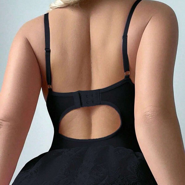 Sexy lace bodysuit featuring european-style shapewear design, offering alluring fit and comfort with elegant cutouts.