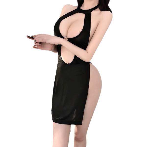 Sexy lace cheongsam lingerie set featuring a seductive sheer cut-out mother-step design, elegant and playful.
