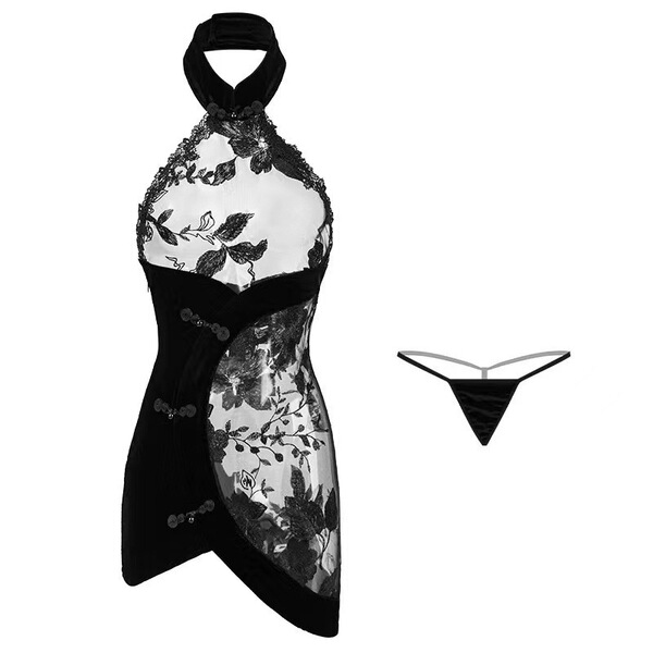 Sexy lace chinese qipao lingerie set featuring elegant design, perfect for couples seeking spring passion style.