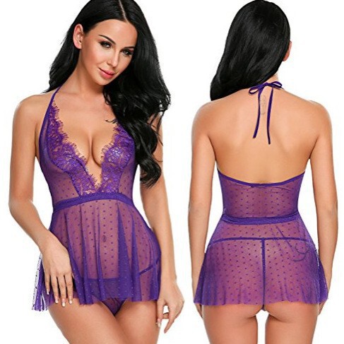 Sexy lace see-through lingerie set featuring elegant halter neck design with delicate lace details, perfect for premium eroti...