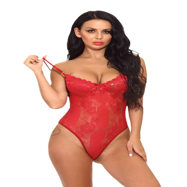 Sexy lace sheer bodysuit for women featuring adjustable straps and cut-out details, perfect for style thin shapewear and sl...