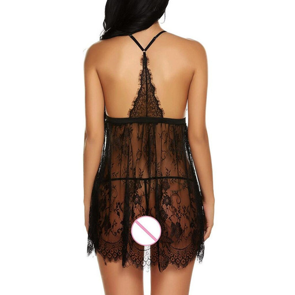 Sexy lace sheer open-front sleep dress for women, plus size romantic nightwear, elegant lingerie sleepwear.