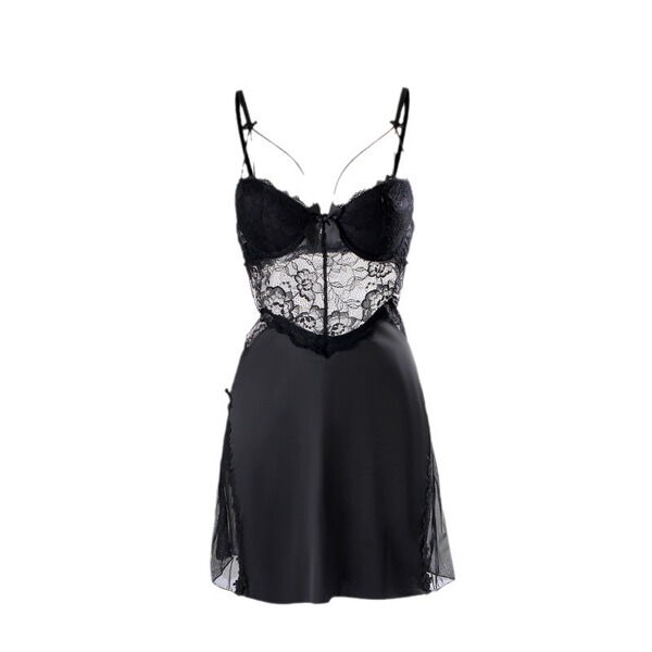 Sexy lace sheer sleep dress with delicate floral patterns, perfect for women seeking pure and tempting nightwear.
