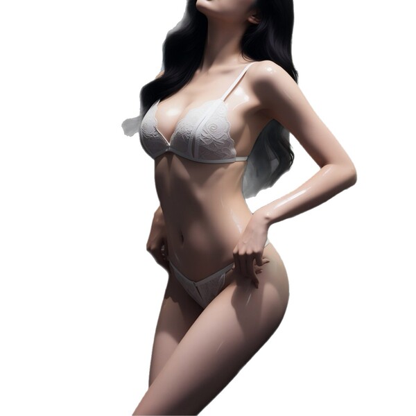 Woman modeling sexy lace transparent bikini set with sheer mesh and elegant trim.