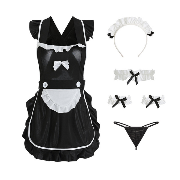 Sexy lingerie set: japanese lolita maid dress with backless strappy top & skirt