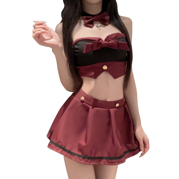 Sexy lingerie set - seductive jk schoolgirl outfit with bow & pleated skirt, no-remove pure temptation ensemble