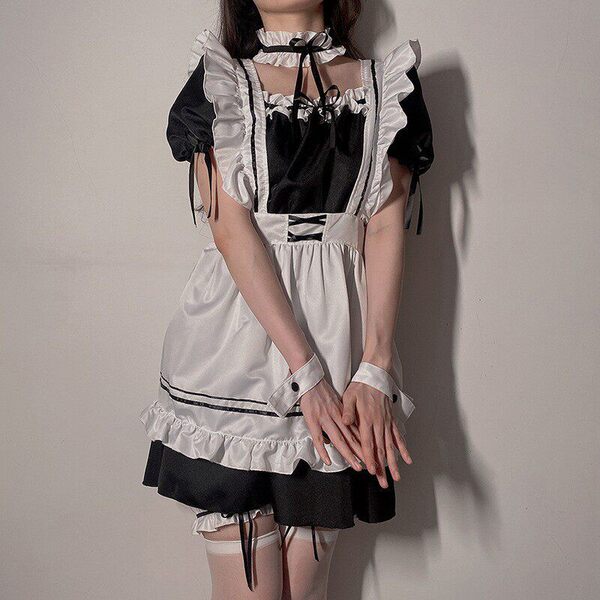 Sexy lolita maid costume dress set - cosplay outfit with matching underwear, discreet shipping