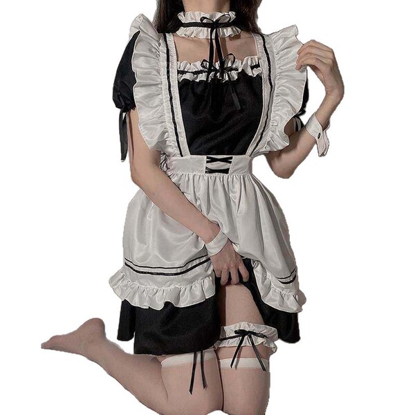 Sexy lolita maid costume dress set - cosplay outfit with matching underwear, discreet shipping