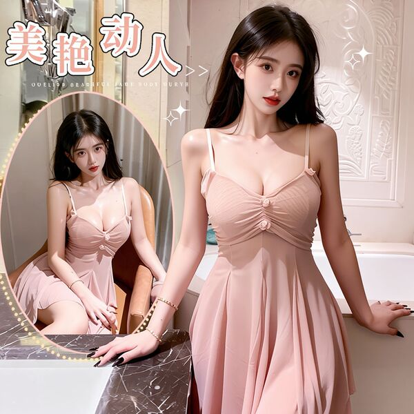 Sexy low-neck lace sleep dress for women – sheer mesh nightgown with floral lace trim, elegant bedroom lingerie set