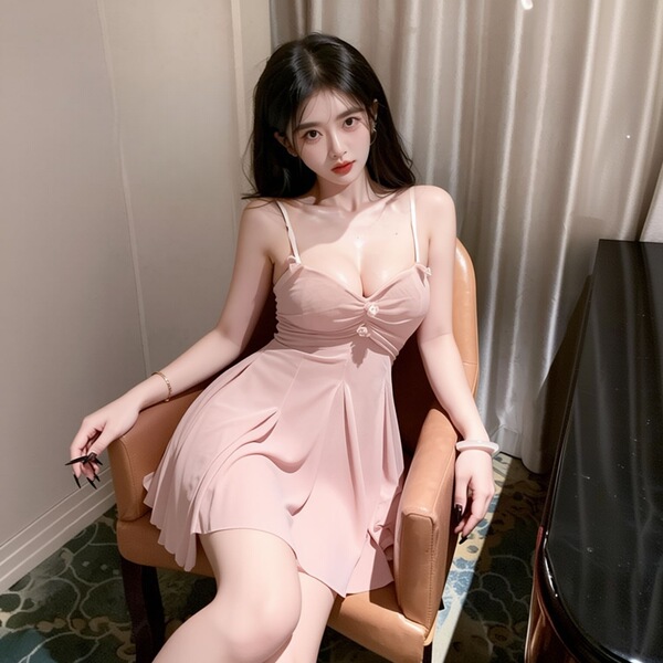 Elegant blush dress with delicate lace trim, perfect for evening wear or sleep. features a low neckline and sheer fabric for ...