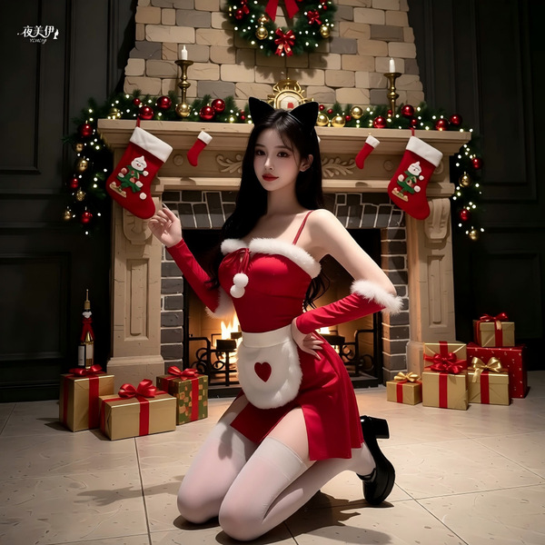 Sexy maid costume christmas outfit - bunny girl cosplay dress, kawaii japanese princess lingerie dress for new year party, fe...