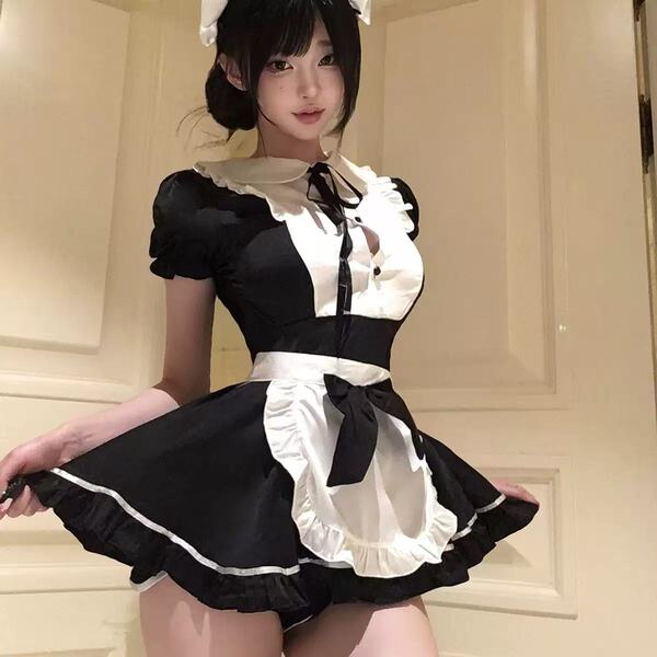 Sexy maid costume set - cute & alluring lingerie uniform with apron for women, featuring black and white design, perfect for ...