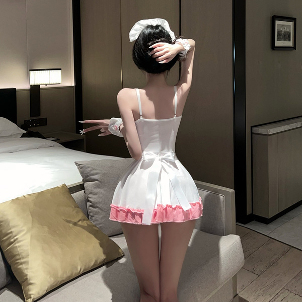 Sexy maid costume for small bust women - open-crotch lingerie set, provocative bedroom outfit for couples