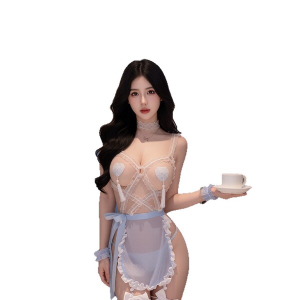 Sexy maid costume set for women featuring cute and alluring sleepwear, no-remove lingerie bodysuit with playful charm.
