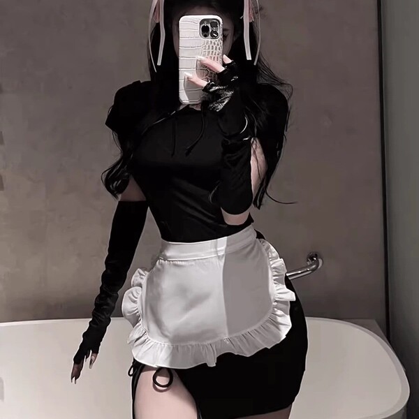 Sexy maid costume for women featuring devil girl chinese style split qipao outfit, perfect for nightclub and cosplay, with a ...