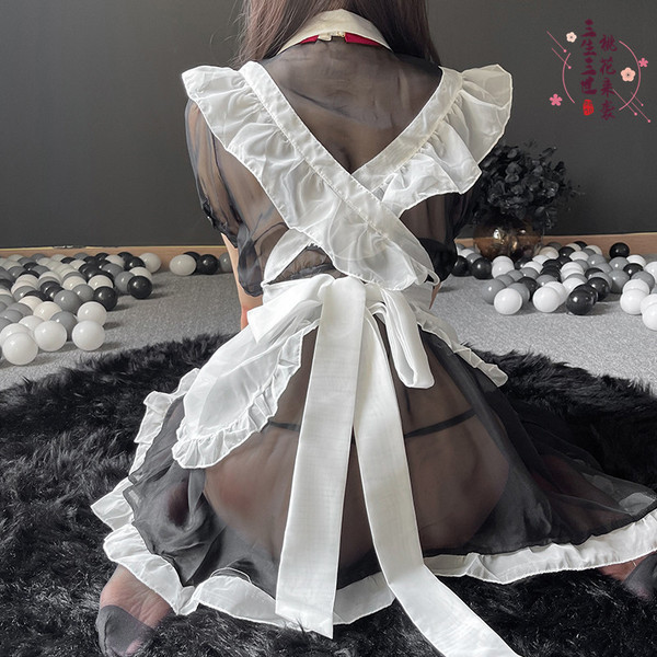 Sexy maid costume for women - sheer lace nurse uniform with tied apron & mesh trim, cosplay outfit for parties & nightcl
