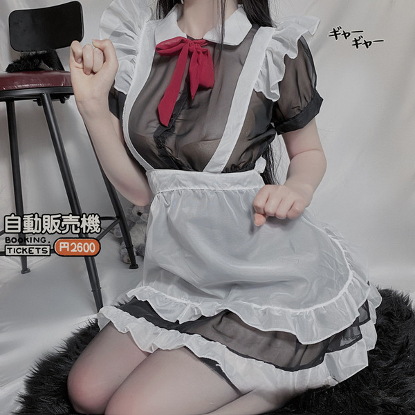 Sexy maid costume for women - sheer lingerie outfit with tied apron, role play uniform for adults