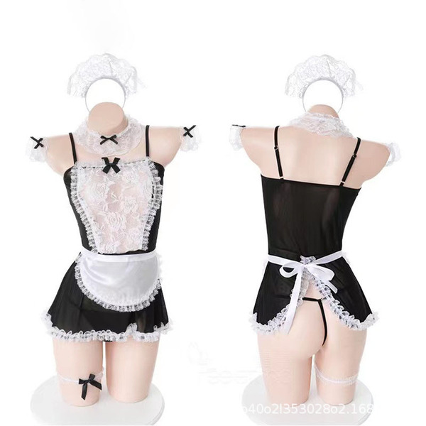 Sexy maid costume set for women - sheer french maid dress with backless design & adjustable straps