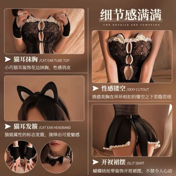 Sexy maid costume for women - small-bust lingerie set, naughty cat-themed sleepwear & bedroom play outfit