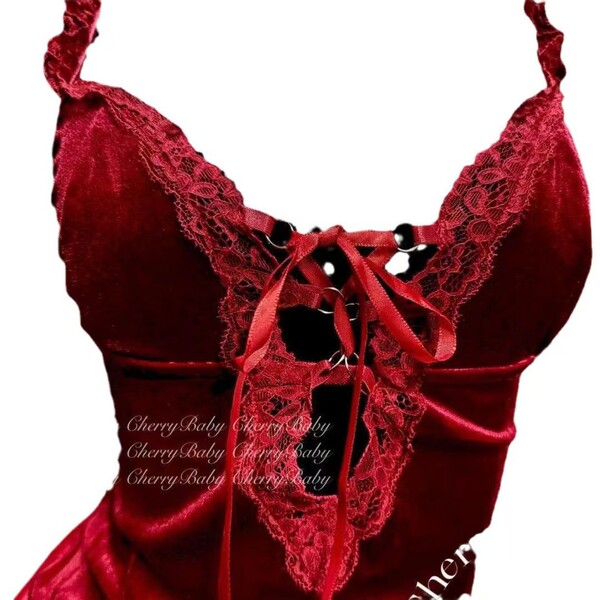 Sexy mesh bodysuit with rhinestone embellishments - plus size lace-up hollow out lingerie set for women
