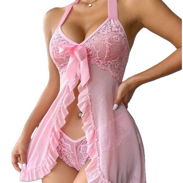 Sexy v-neck lace babydoll set – elegant european-style lingerie for women, romantic & alluring