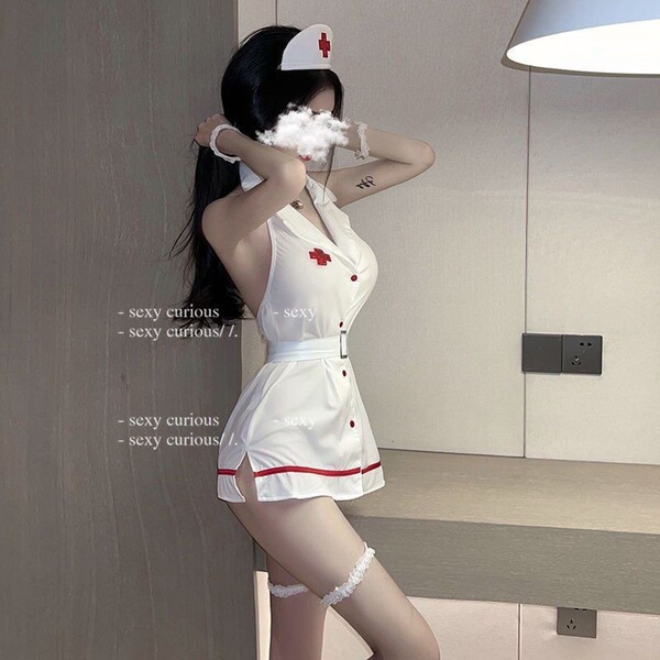 Sexy nurse costume set - black & white cosplay outfit with lingerie for role play, adult costume wholesale