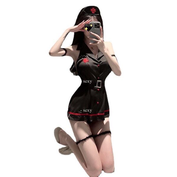 Sexy nurse costume set - black & white cosplay outfit with lingerie for role play, adult costume wholesale
