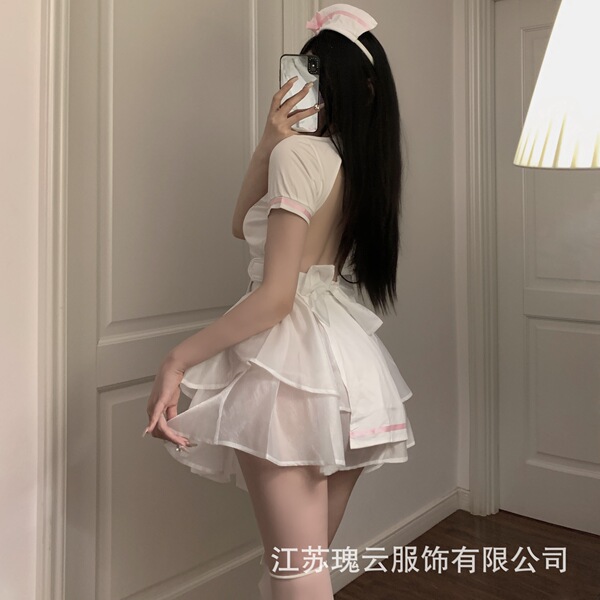 Sexy nurse costume set - lace-up hollow-out role play sleep dress for cosplay & adult fun
