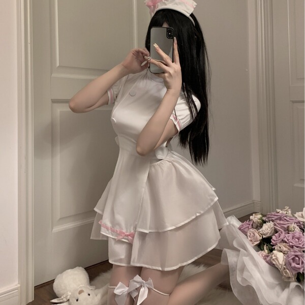 Sexy nurse costume set - lace-up hollow-out role play sleep dress for cosplay & adult fun, featuring a charming maid outfit w...