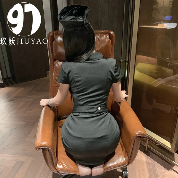 Sexy nurse costume outfit - smooth solid-color slit dress uniform for role play & cosplay, showcased on a stylish chair.