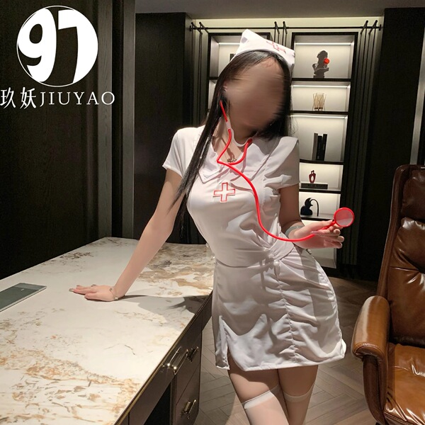 Sexy nurse costume outfit - smooth solid-color slit dress uniform for role play & cosplay