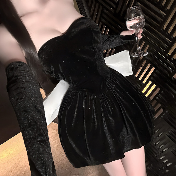 Sexy off-shoulder bow dress with sparkling mini design, perfect for new year celebrations. princess-inspired elegance and all...