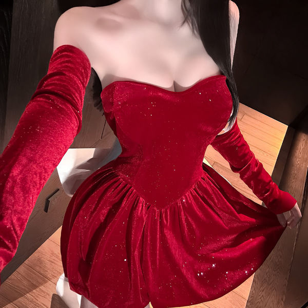 Sexy off-shoulder bow dress with sparkling mini skirt, perfect for new year celebrations. princess-inspired design adds allur...