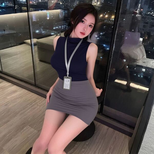 Sexy ol secretary costume - new seductive lingerie outfit for date night & role play, featuring a stylish navy top and fitted...