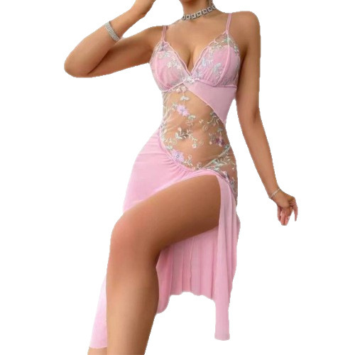 Sexy pink lace dress for women – sheer mesh & embroidery bodycon mini dress, plus size evening outfit