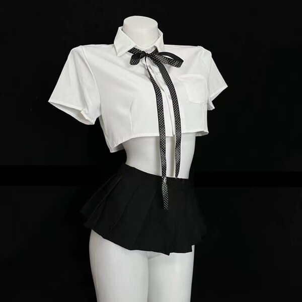 Sexy pure-yu style lingerie set featuring a short skirt and crop top with a tie detail, perfect for womens jk uniform outfits...