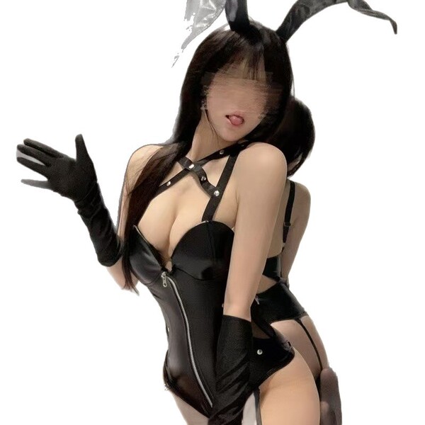 Sexy pvc bondage bodysuit featuring black latex look design, perfect for nightclub performances and passionate role play outf...