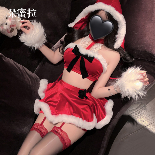 Sexy red ball christmas lingerie set - hot strap bodysuit & pencil skirt sleepwear for new year eve, featuring festive design...
